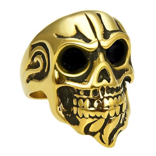 Men's Stainless Steel Goatee Skull Rings with Cubic Zirconia Eyes